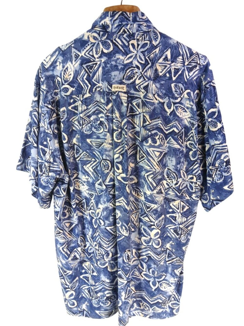 Trading Sunset Blue White Hawaiian Shirt XL Short Sleeve Button Mens Batik Print - Picture 5 of 9